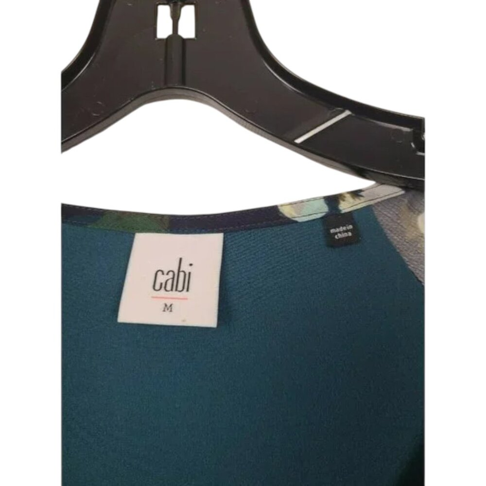 CAbi Pirouette Floating Flowers Dress Medium Teal Floral Chiffon Belted Boho - Picture 5 of 8